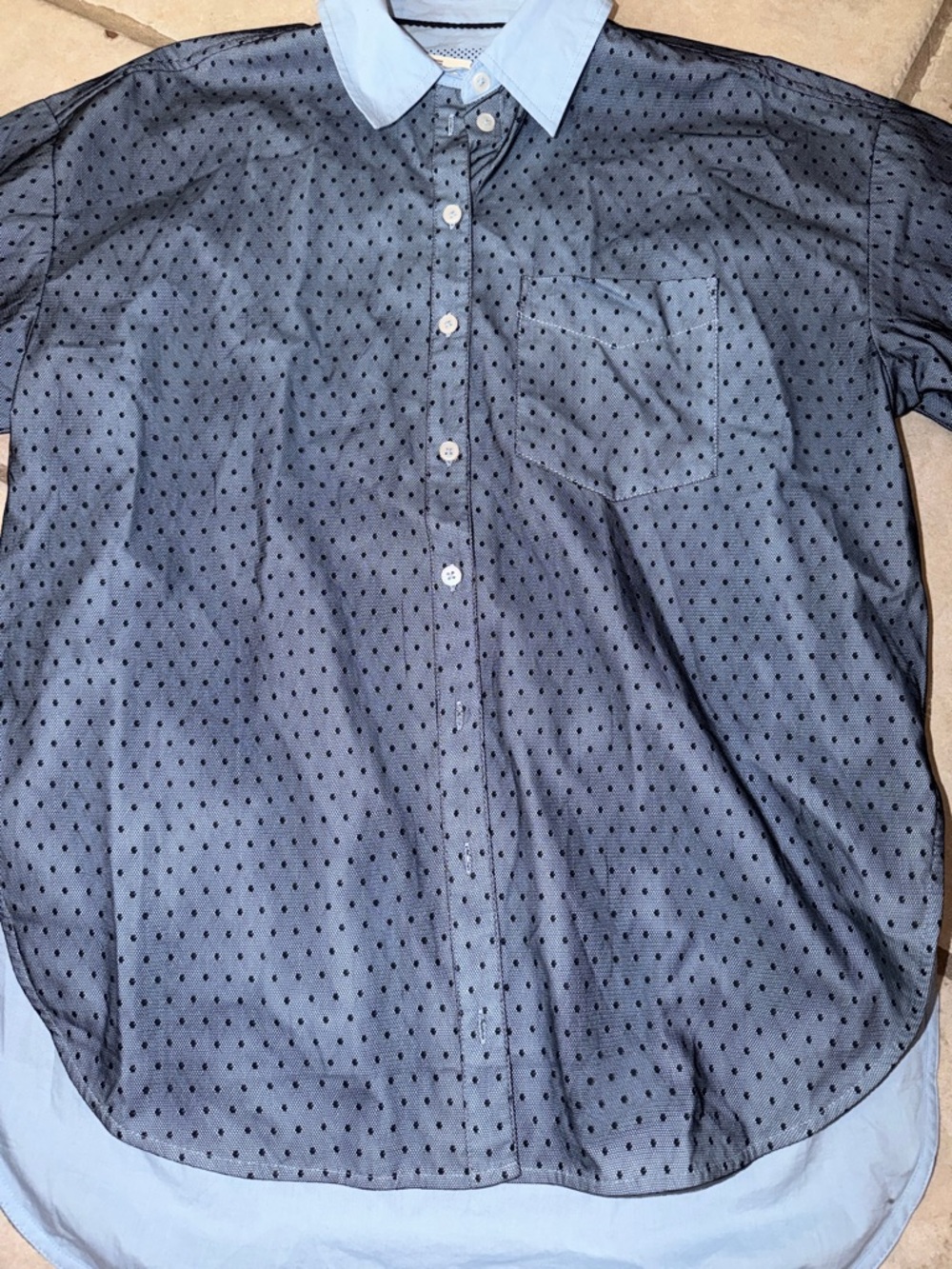 Anthropologie Maeve Bennet Button Down Shirt Blue Polka Dot Tulle - Picture 3 of 4